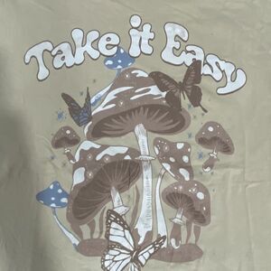 Urban Nation TAKE IT EASY Retro Tee SIZE LARGE Tan Mushroom Graphic T-Shirt